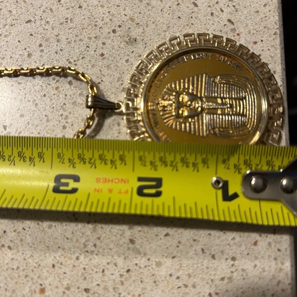 Tutankhamun Gold-tone Coin Pendant Necklace Egyptian Symbols & Greek Key Border - Picture 6 of 14
